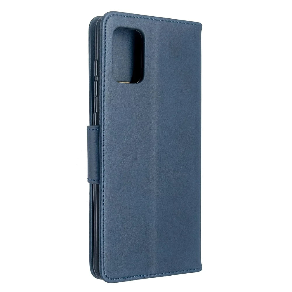 Solid Color PU Leather Wallet Stand Phone Casing for Samsung Galaxy A71 A715 - Dark Blue - 3