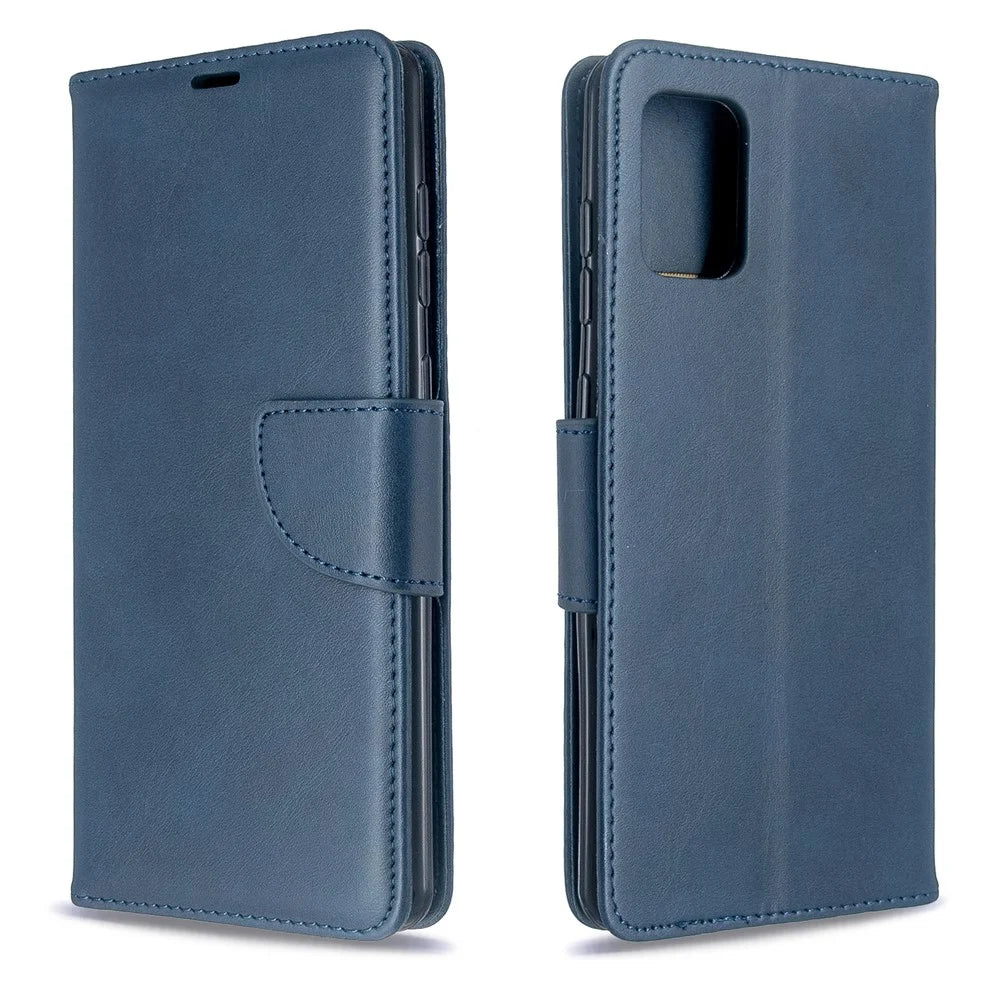 Solid Color PU Leather Wallet Stand Phone Casing for Samsung Galaxy A71 A715 - Dark Blue - 4