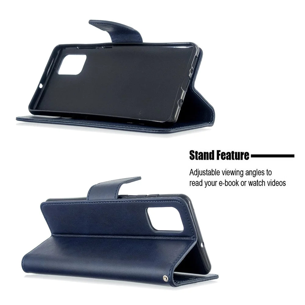 Solid Color PU Leather Wallet Stand Phone Casing for Samsung Galaxy A71 A715 - Dark Blue - 5