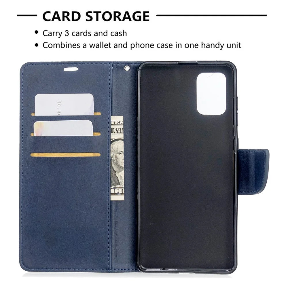 Solid Color PU Leather Wallet Stand Phone Casing for Samsung Galaxy A71 A715 - Dark Blue - 6