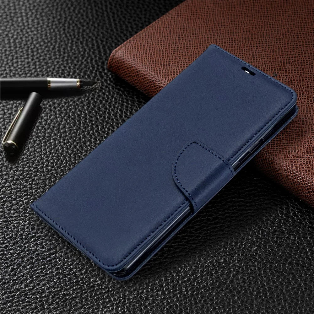 Solid Color PU Leather Wallet Stand Phone Casing for Samsung Galaxy A71 A715 - Dark Blue - 7