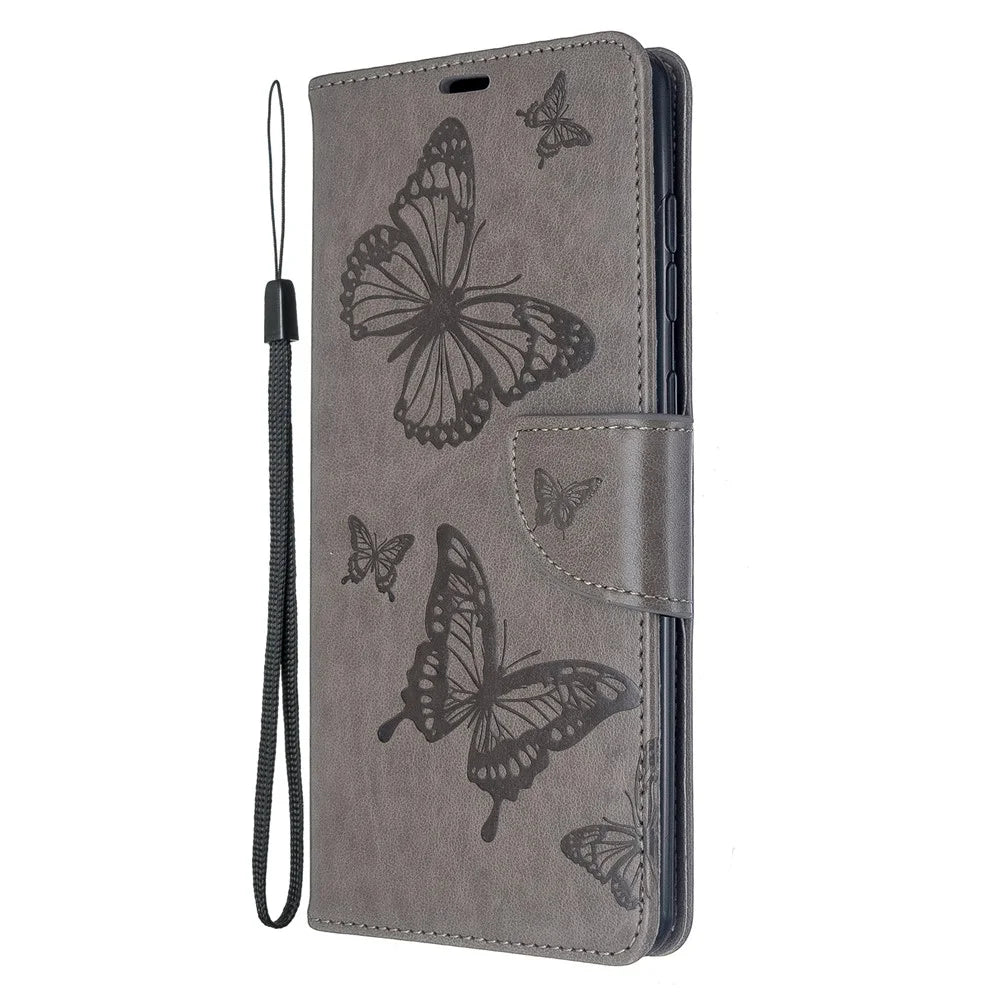 Imprint Butterflies Wallet Stand Flip Leather Case for Samsung Galaxy A71 A715 - Grey - 2
