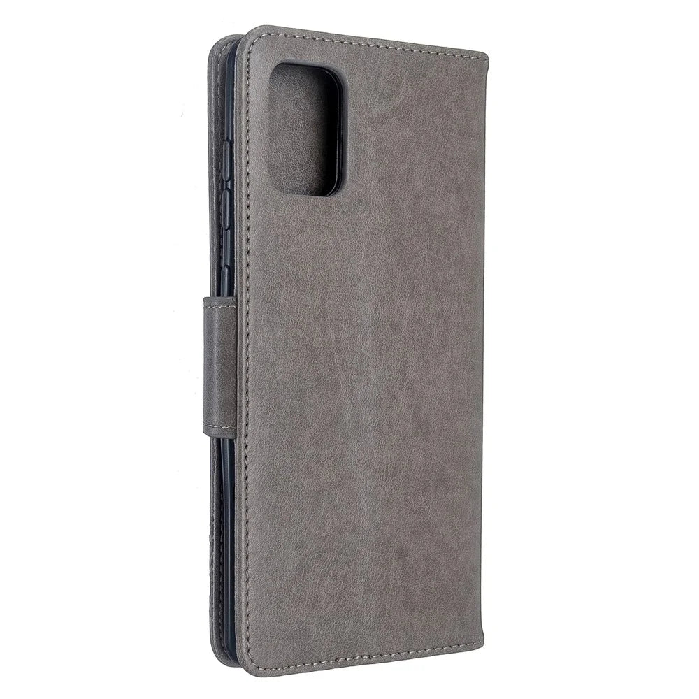 Imprint Butterflies Wallet Stand Flip Leather Case for Samsung Galaxy A71 A715 - Grey - 3