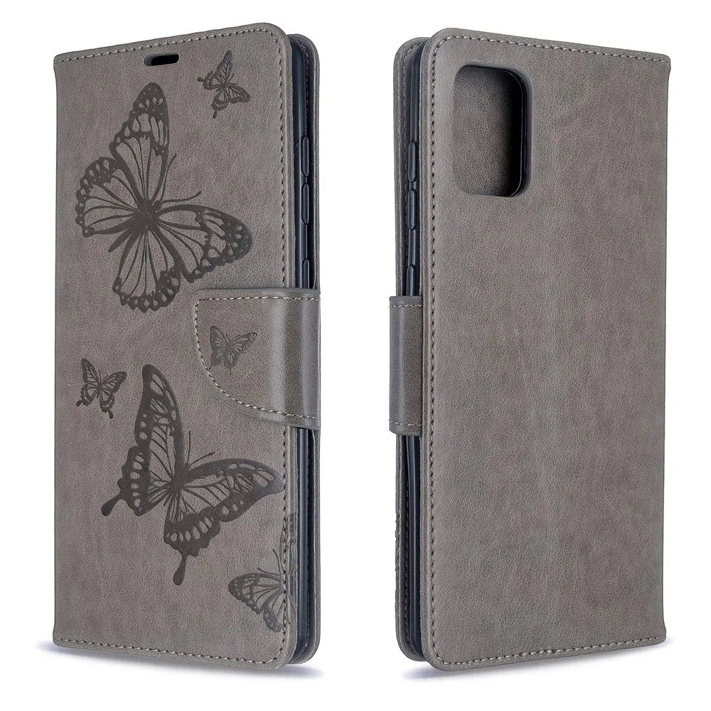 Imprint Butterflies Wallet Stand Flip Leather Case for Samsung Galaxy A71 A715 - Grey - 4