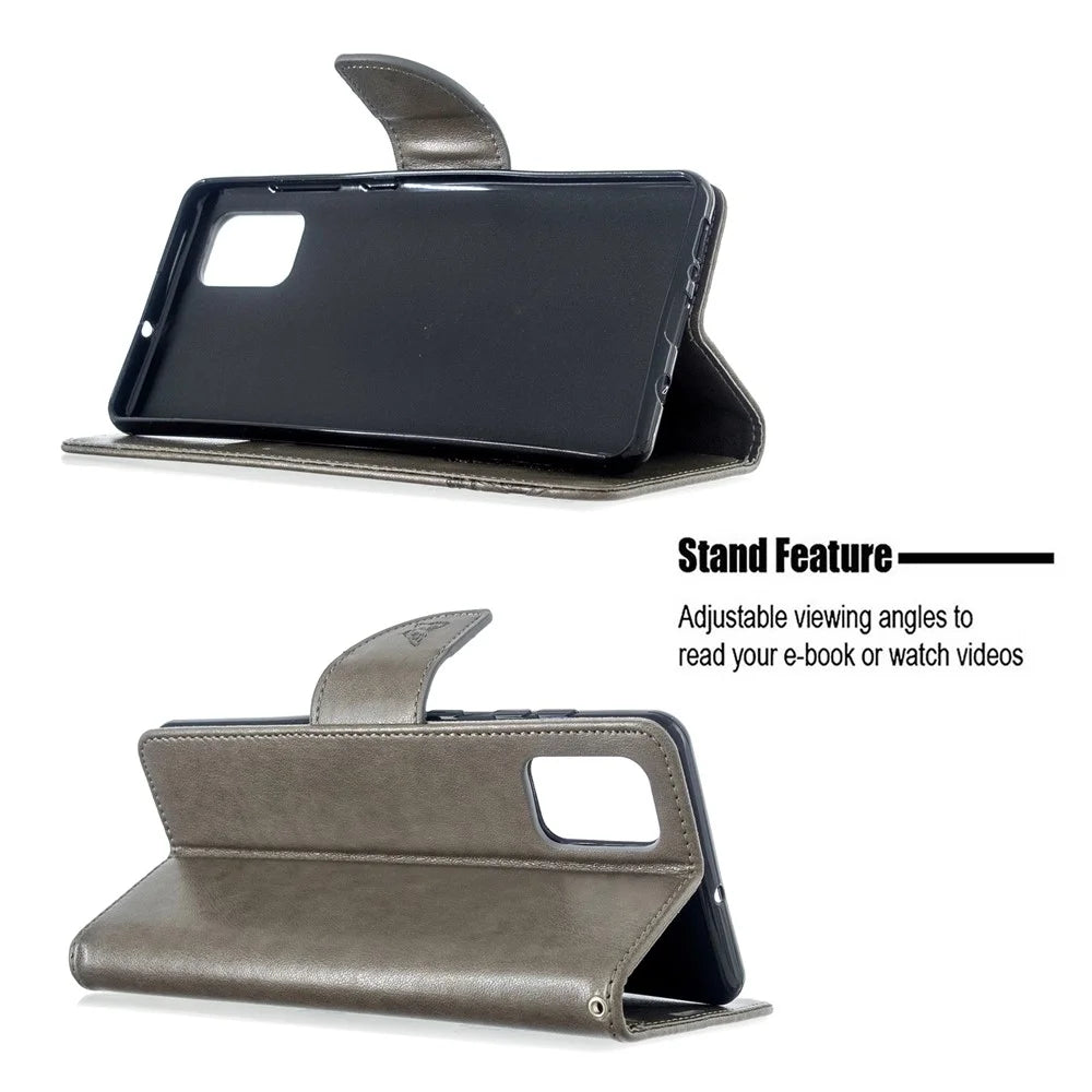 Imprint Butterflies Wallet Stand Flip Leather Case for Samsung Galaxy A71 A715 - Grey - 5