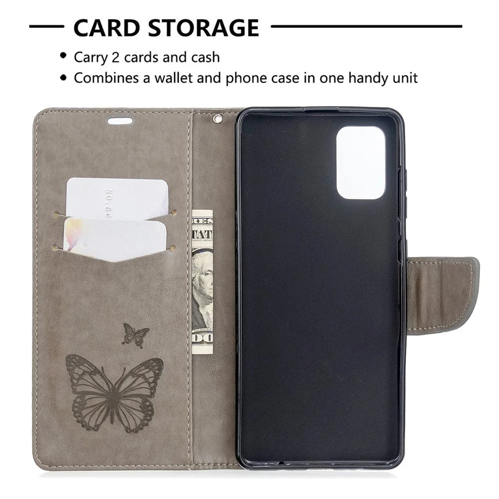 Imprint Butterflies Wallet Stand Flip Leather Case for Samsung Galaxy A71 A715 - Grey - 6
