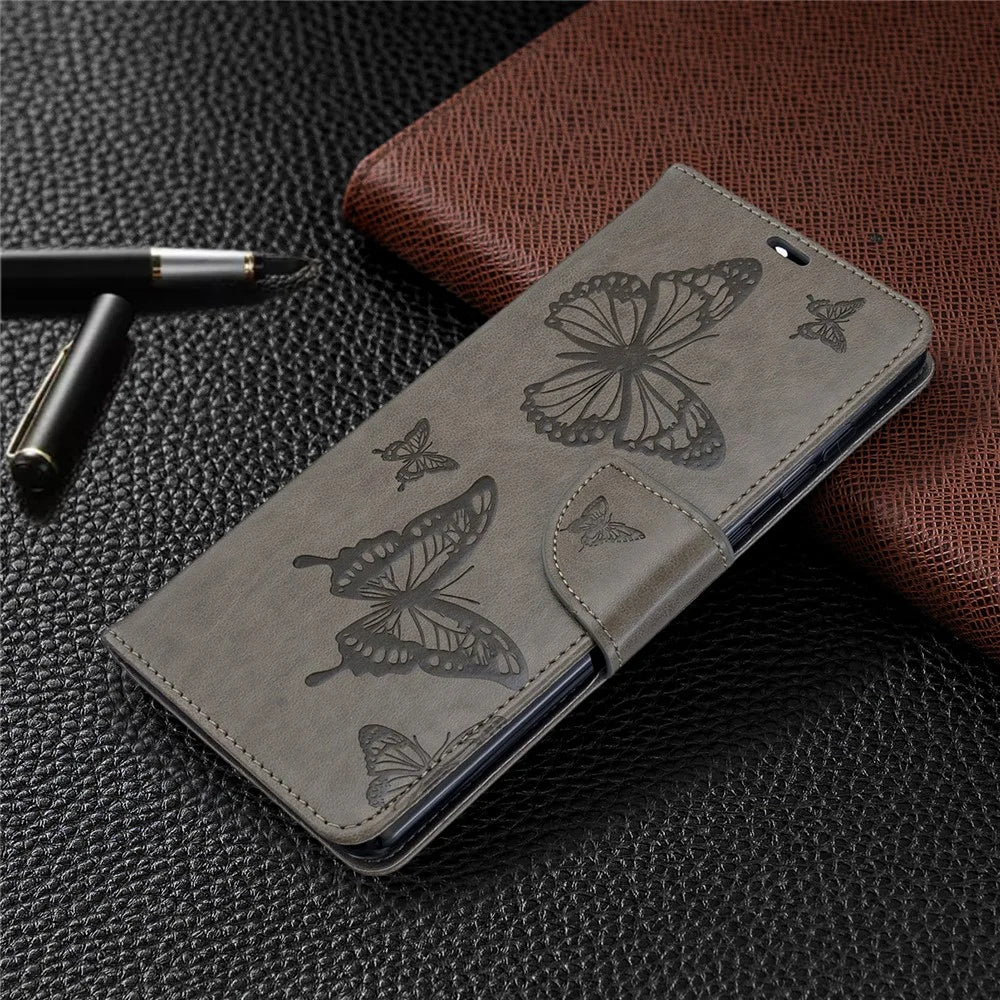 Imprint Butterflies Wallet Stand Flip Leather Case for Samsung Galaxy A71 A715 - Grey - 7