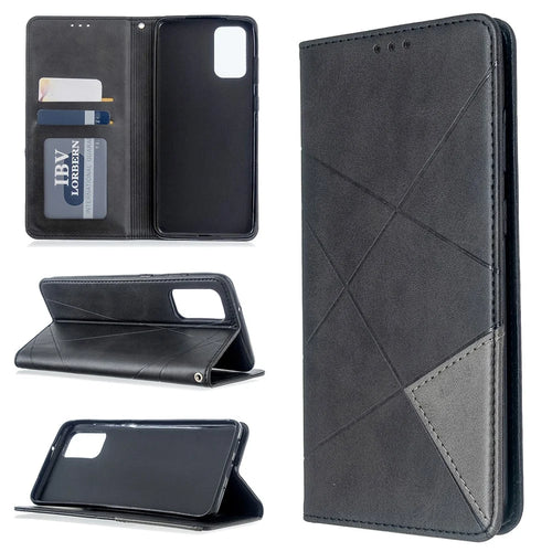 Geometric Pattern Stand Leather Card Holder Case for Samsung Galaxy S20 Plus / S20 Plus 5G - Black - 1