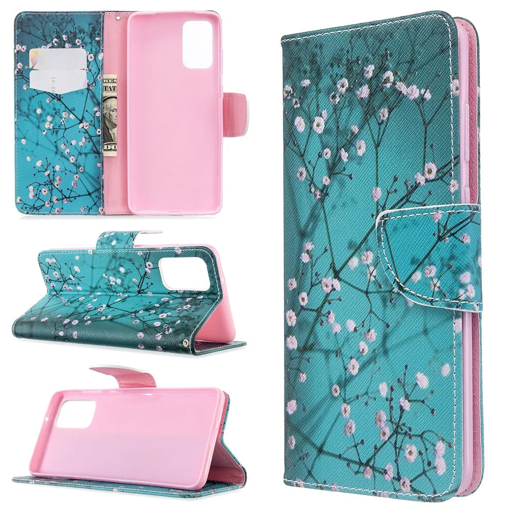 Pattern Printing Leather Wallet Case for Samsung Galaxy S20 Plus - Flower Branches - 1