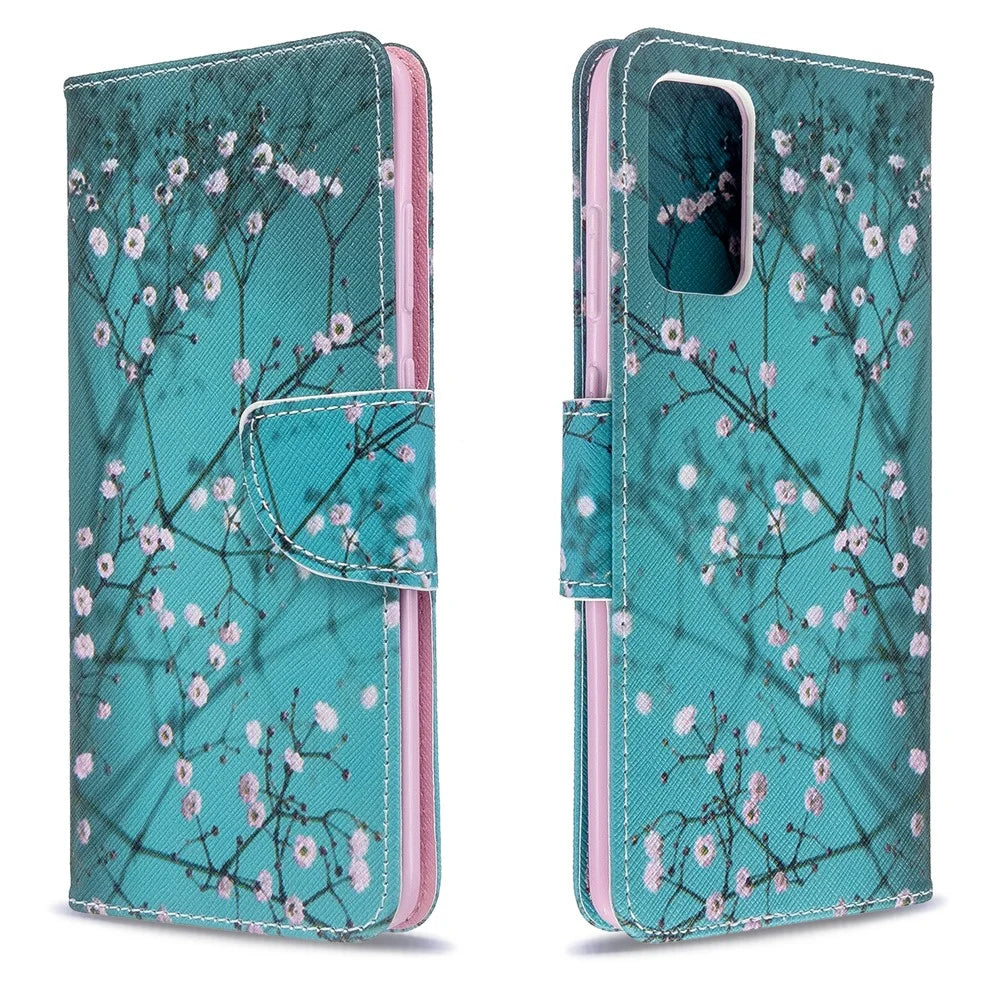 Pattern Printing Leather Wallet Case for Samsung Galaxy S20 Plus - Flower Branches - 4