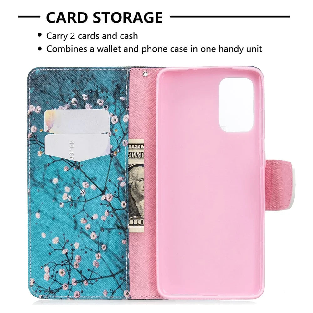 Pattern Printing Leather Wallet Case for Samsung Galaxy S20 Plus - Flower Branches - 6