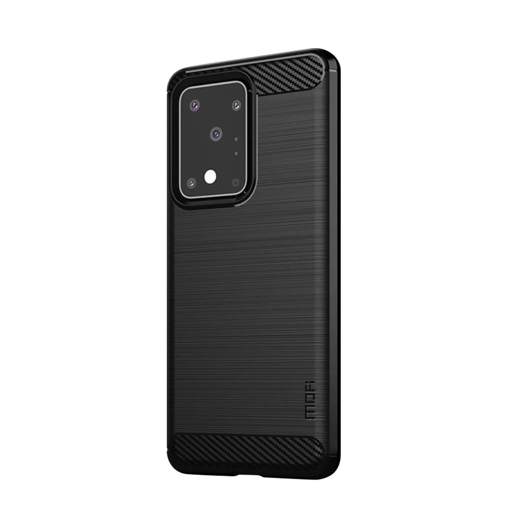 MOFI Carbon Fiber Surface Brushed TPU Covering for Samsung Galaxy S20 Ultra - Black - 1