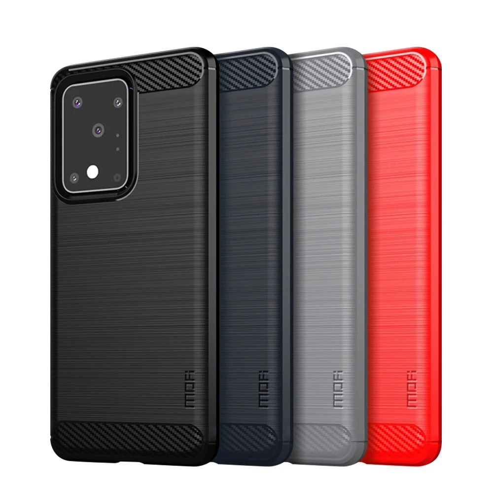 MOFI Carbon Fiber Surface Brushed TPU Covering for Samsung Galaxy S20 Ultra - Black - 2