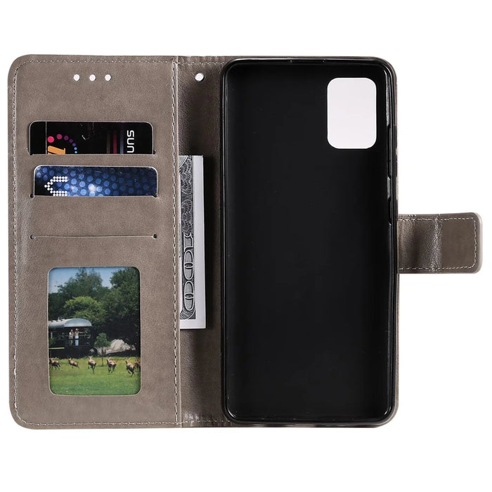 Imprint Flower Pattern Leather Wallet Stand Mobile Cover Case for Samsung Galaxy A51 - Grey - 4