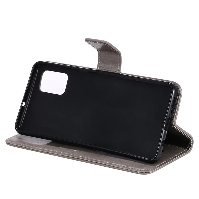 Imprint Flower Pattern Leather Wallet Stand Mobile Cover Case for Samsung Galaxy A51 - Grey - 5