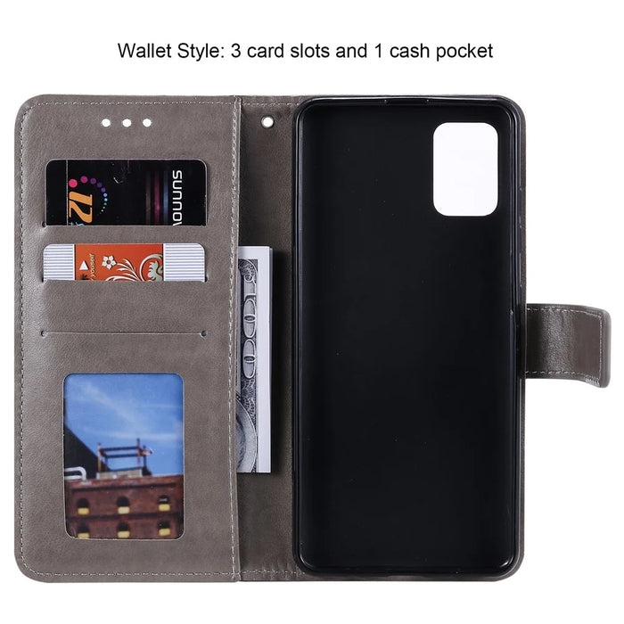 Imprinted Mandala Flower PU Leather Case Flip Stand Wallet Phone Cover with Strap for Samsung Galaxy A51 4G - Grey - 6
