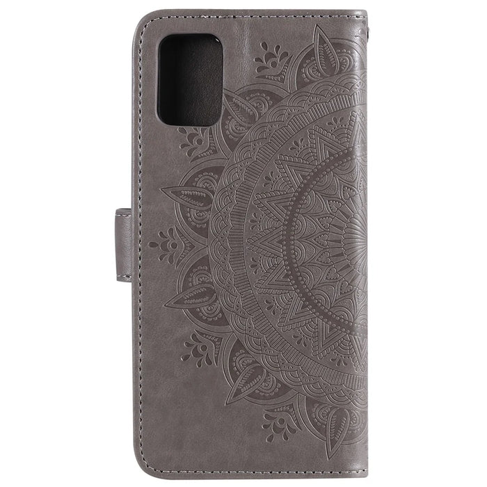 Imprint Flower Leather Wallet Phone Casing for Samsung Galaxy A71 - Grey - 3