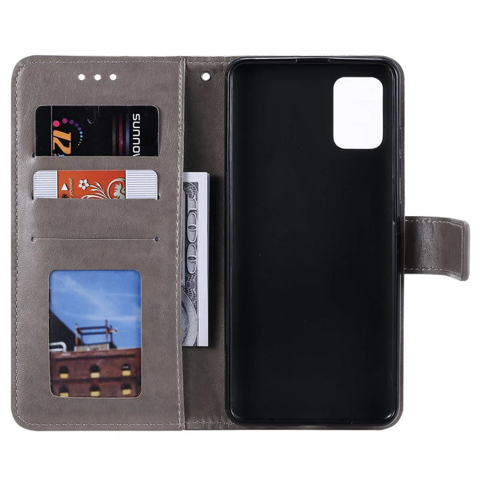 Imprint Flower Leather Wallet Phone Casing for Samsung Galaxy A71 - Grey - 6