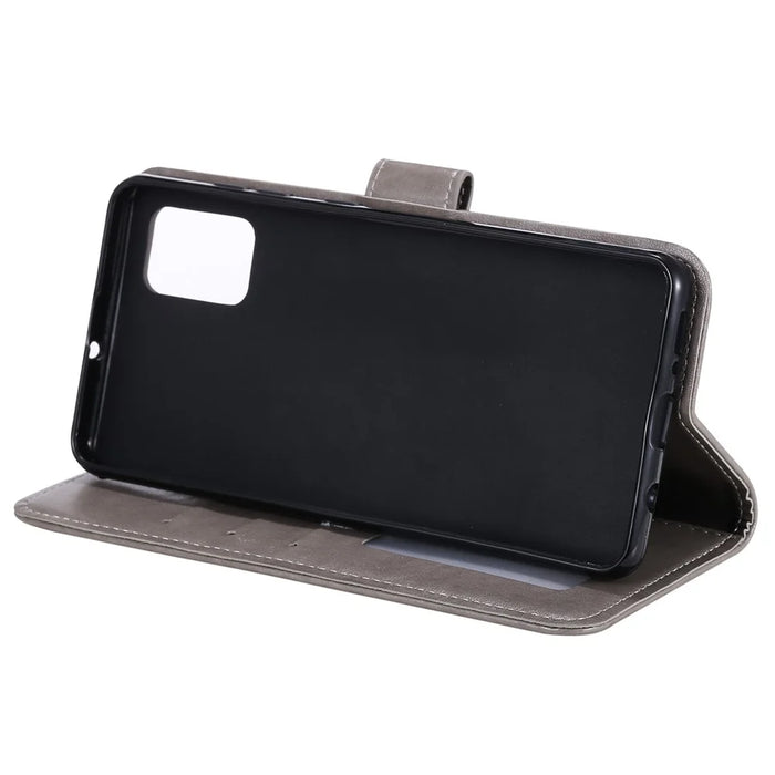 Imprint Flower Leather Wallet Phone Casing for Samsung Galaxy A71 - Grey - 7