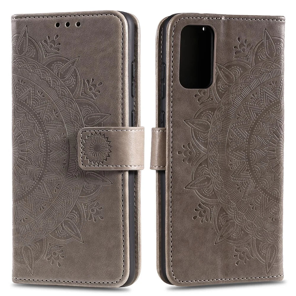 Imprint Flower Leather Wallet Phone Casing for Samsung Galaxy S20 Plus / S20 Plus 5G - Grey - 1