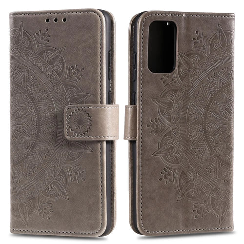 Imprint Flower Leather Wallet Phone Casing for Samsung Galaxy S20 Plus / S20 Plus 5G - Grey - 1