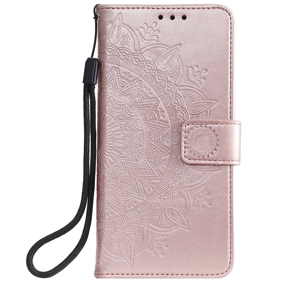 Imprint Flower Leather Wallet Phone Casing for Samsung Galaxy S20 Ultra - Rose Gold - 2