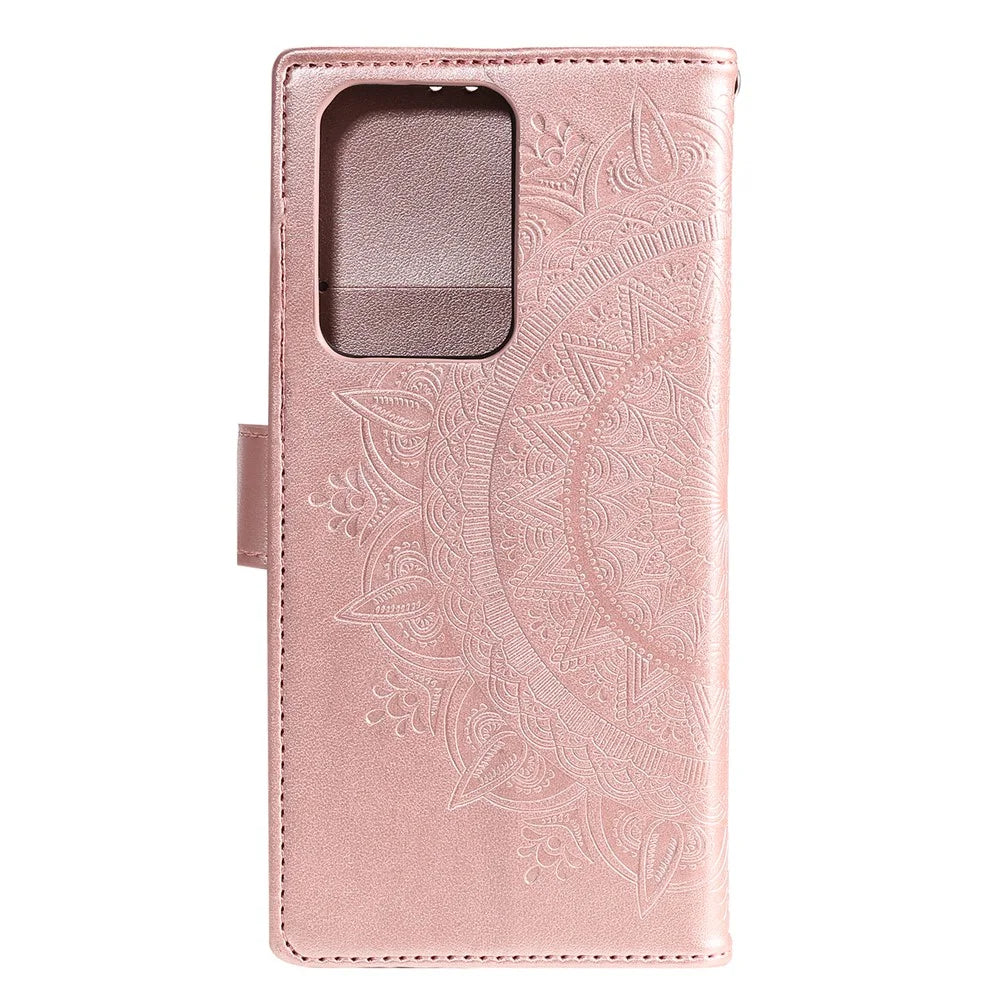 Imprint Flower Leather Wallet Phone Casing for Samsung Galaxy S20 Ultra - Rose Gold - 3
