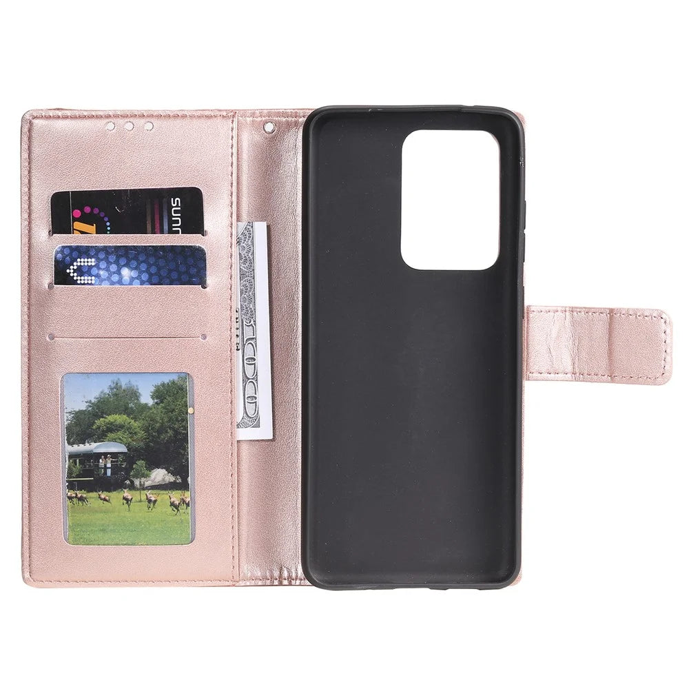 Imprint Flower Leather Wallet Phone Casing for Samsung Galaxy S20 Ultra - Rose Gold - 6