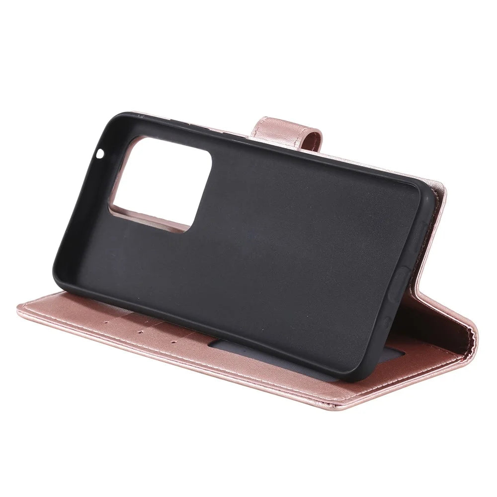 Imprint Flower Leather Wallet Phone Casing for Samsung Galaxy S20 Ultra - Rose Gold - 7