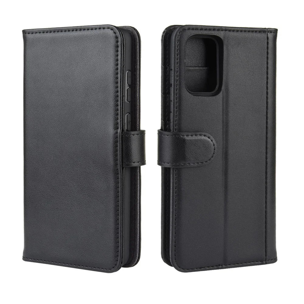 For Samsung Galaxy S20 Plus Phone Cases Genuine Split Leather Wallet Mobile Cover Stand - Black - 2