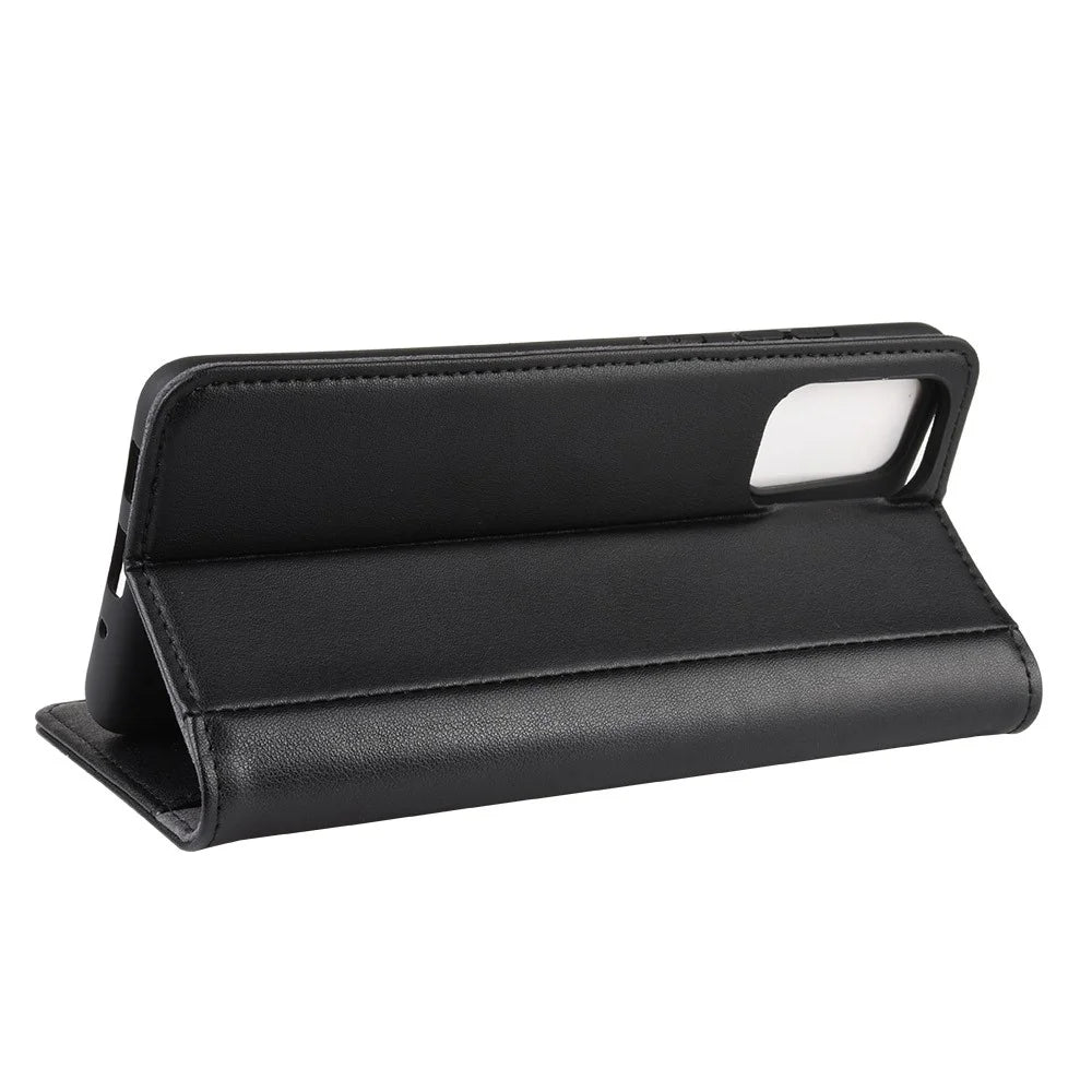 For Samsung Galaxy S20 Plus Phone Cases Genuine Split Leather Wallet Mobile Cover Stand - Black - 7