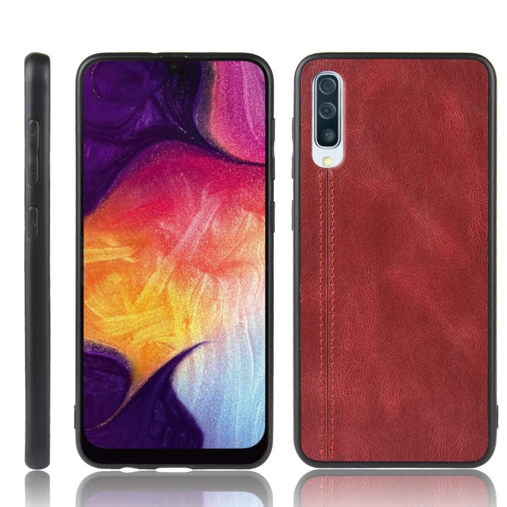 Leather Coated PC + TPU Protection Phone Shell Cover for Samsung Galaxy A70 - Red - 1