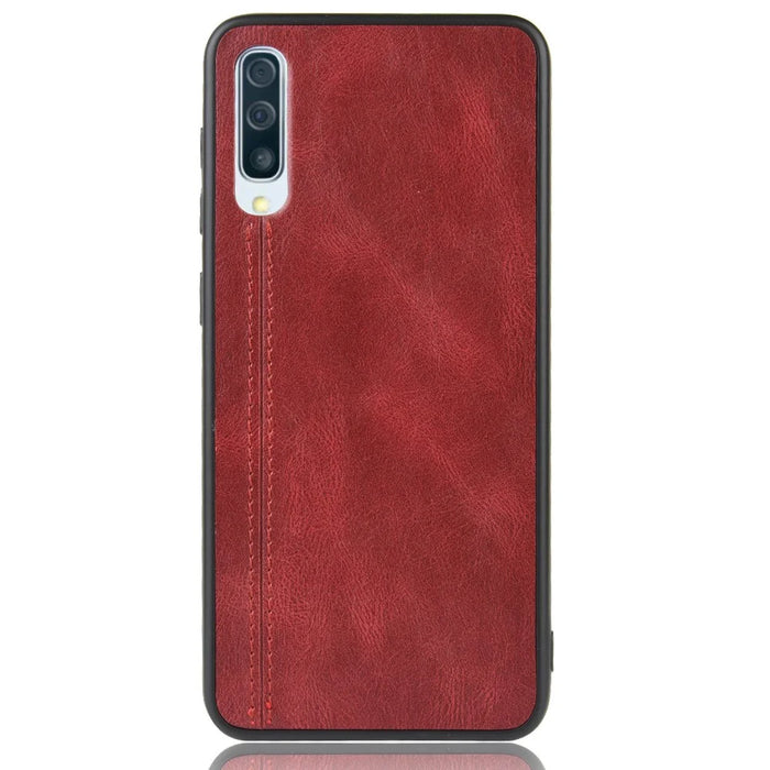 Leather Coated PC + TPU Protection Phone Shell Cover for Samsung Galaxy A70 - Red - 3