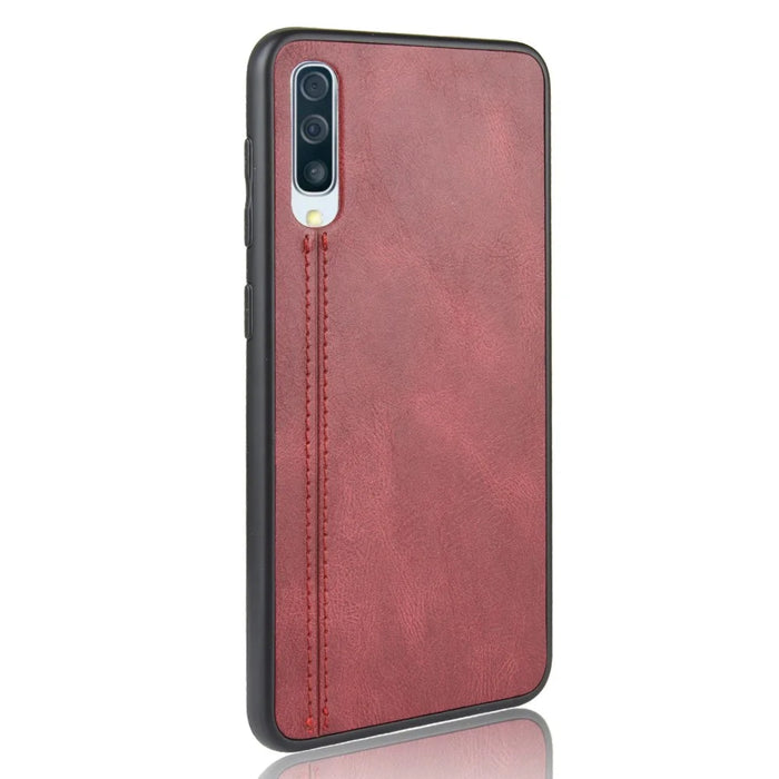 Leather Coated PC + TPU Protection Phone Shell Cover for Samsung Galaxy A70 - Red - 4