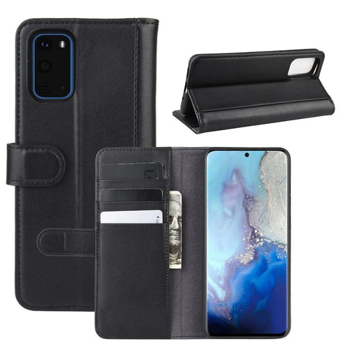 Split Leather Wallet Stand Phone Case for Samsung Galaxy S20 4G/S20 5G Cell Phone Accessory - Black - 1