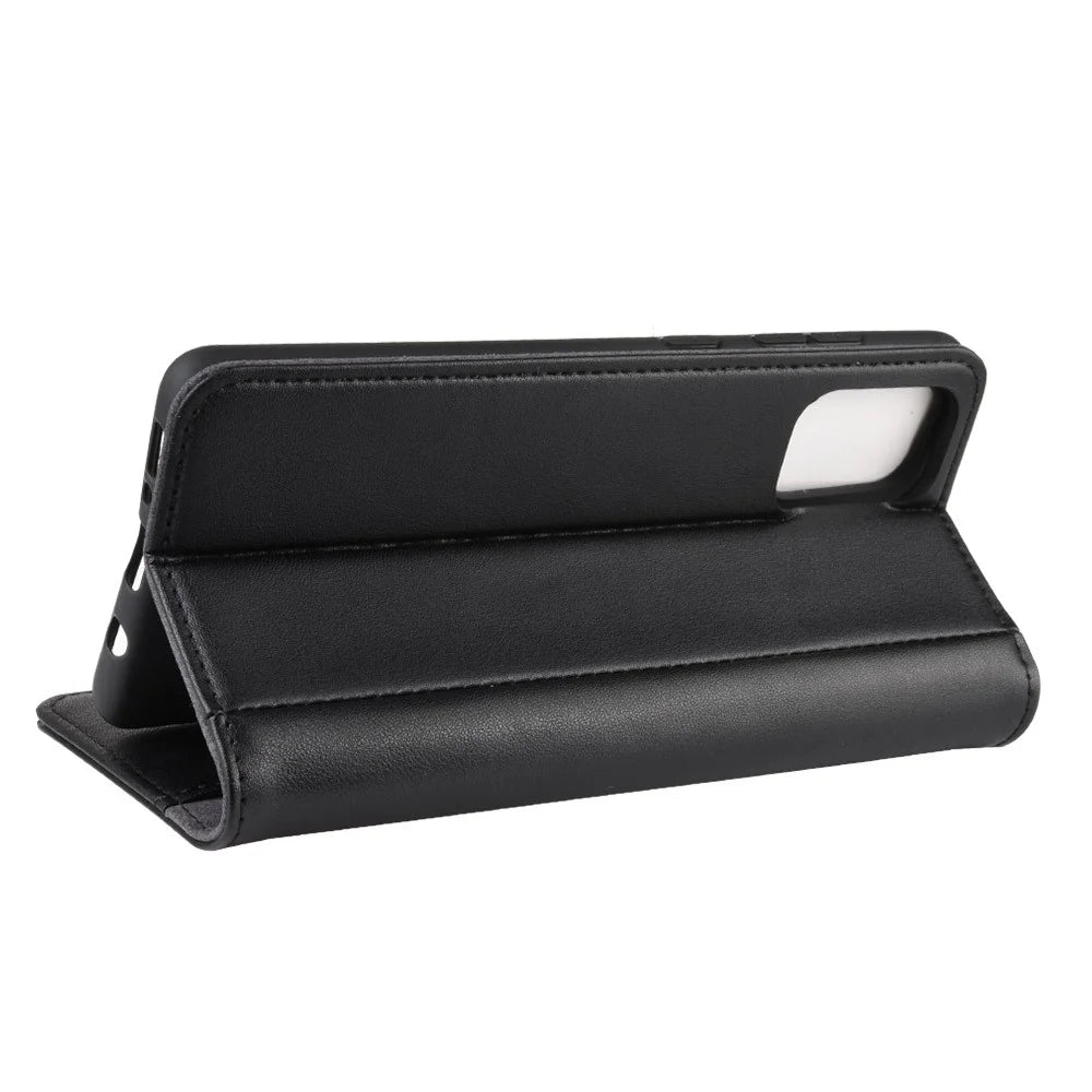 For Samsung Galaxy A51 Phone Cases Genuine Split Leather Wallet Mobile Cover Stand - Black - 7