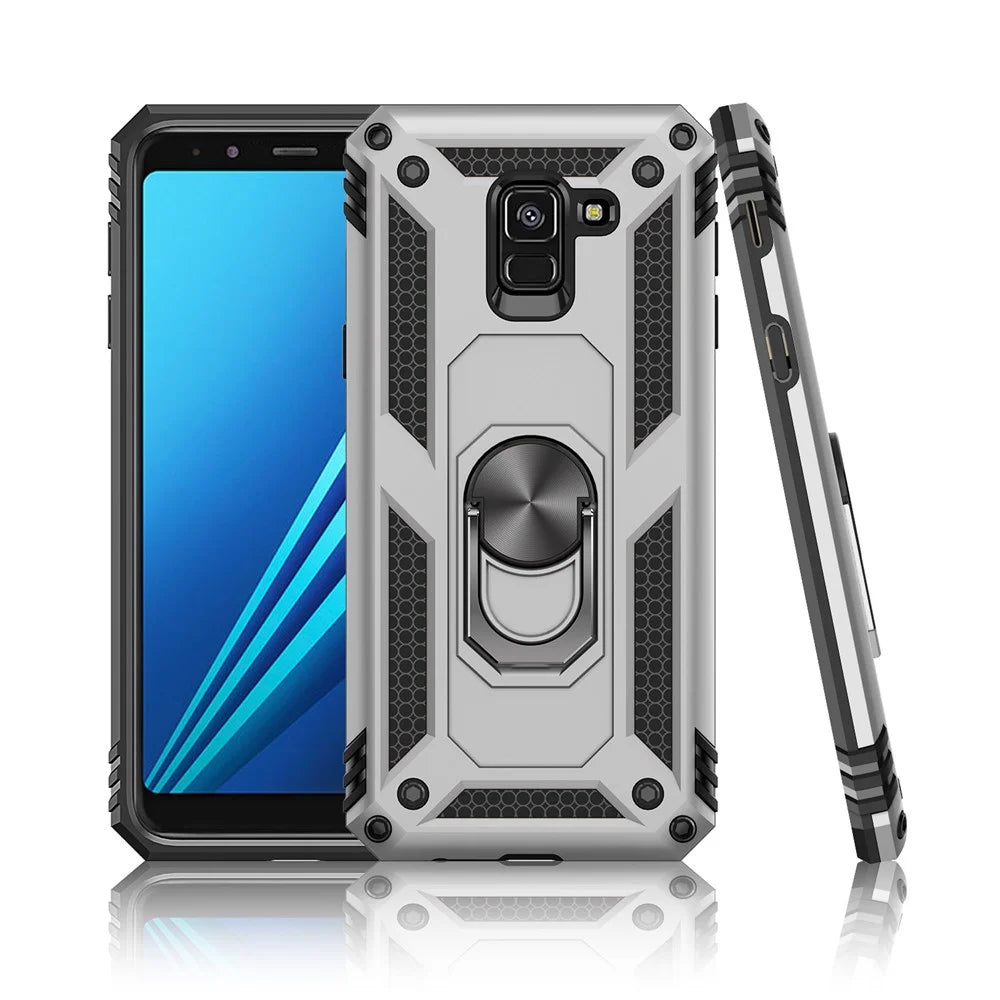 TPU+PC+Metal Phone Shell with Kickstand for Samsung Galaxy A8 (2018) - Silver - 3