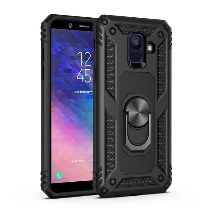 Hybrid PC TPU Kickstand Armor Cover for Samsung Galaxy A6 (2018) - Black - 1