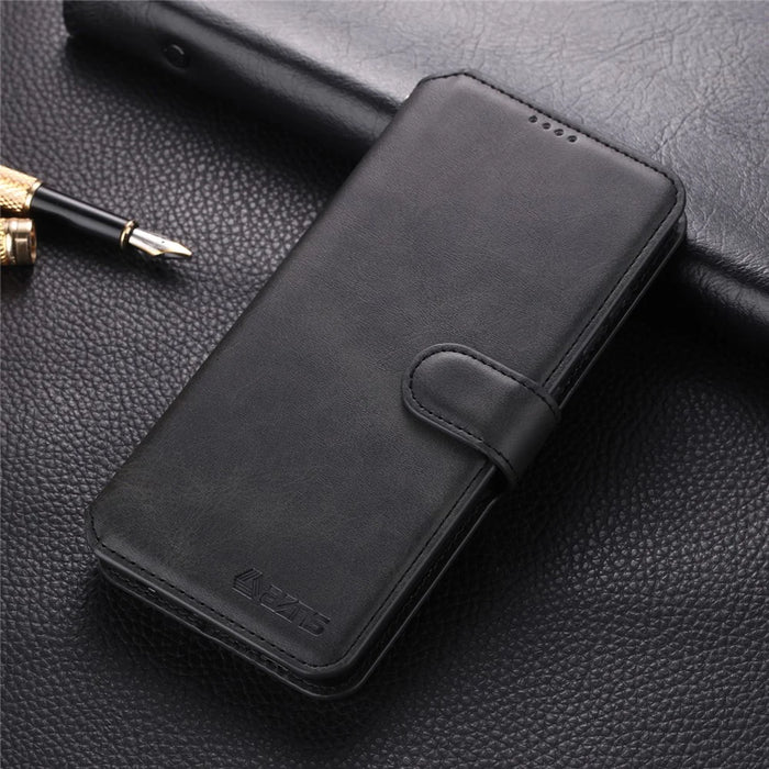 AZNS Leather Wallet Stand Phone Protective Cover for Samsung Galaxy A71 - Black - 1