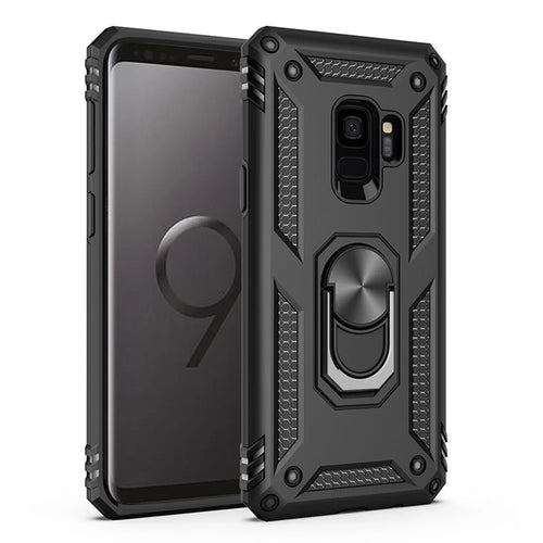 360° Rotatable Ring Kickstand Armor PC+TPU Hybrid Phone Case for Samsung Galaxy S9 - Black - 1