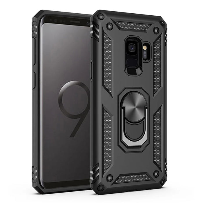 360° Rotatable Ring Kickstand Armor PC+TPU Hybrid Phone Case for Samsung Galaxy S9 - Black - 1