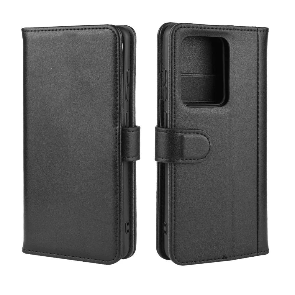 For Samsung Galaxy S20 Ultra Phone Cases Genuine Split Leather Wallet Mobile Cover Stand - Black - 2