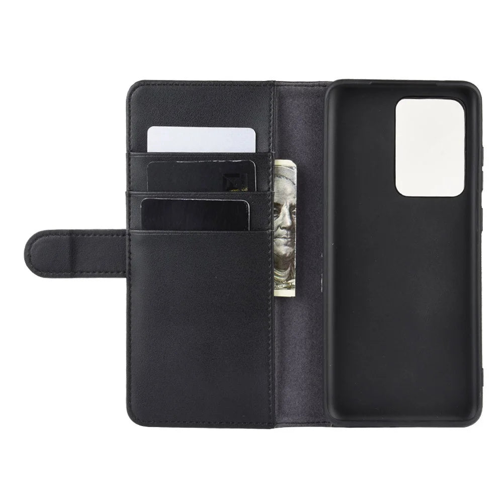 For Samsung Galaxy S20 Ultra Phone Cases Genuine Split Leather Wallet Mobile Cover Stand - Black - 5
