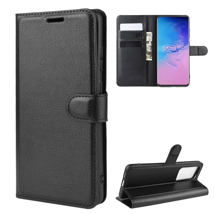 Litchi Skin Wallet Leather Stand Case for Samsung Galaxy S20 Ultra - Black - 2