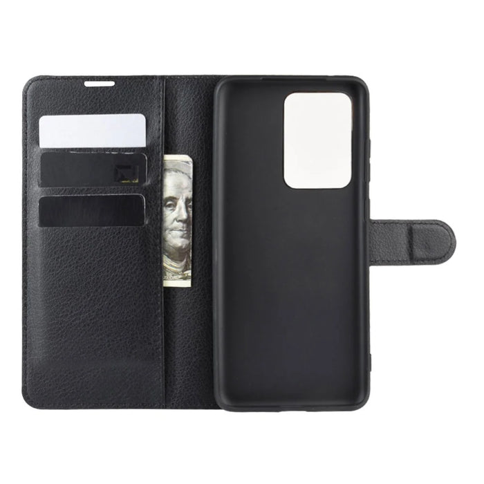 Litchi Skin Wallet Leather Stand Case for Samsung Galaxy S20 Ultra - Black - 4