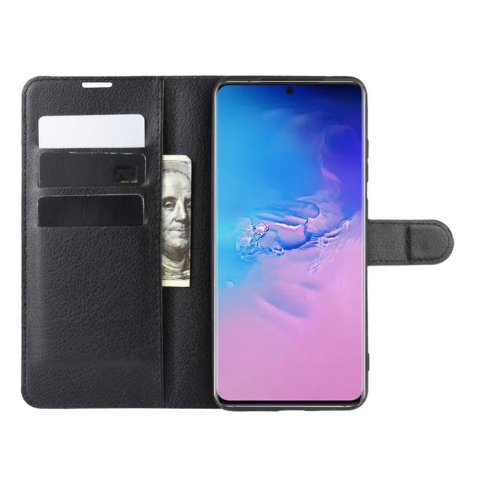 Litchi Skin Wallet Leather Stand Case for Samsung Galaxy S20 Ultra - Black - 5