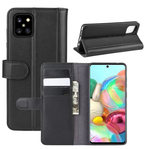 For Samsung Galaxy A81 / Note 10 Lite / M60s Phone Cases Genuine Split Leather Wallet Mobile Cover Stand - Black - 1
