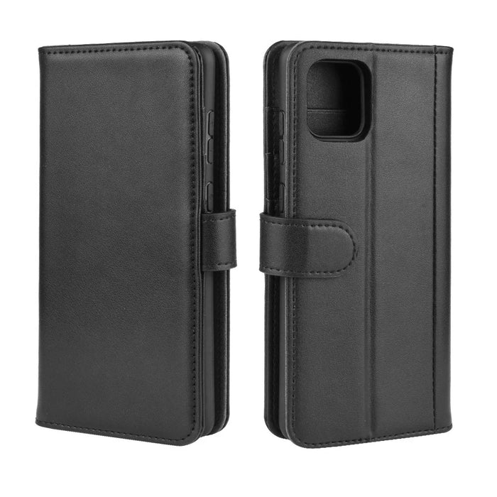 For Samsung Galaxy A81 / Note 10 Lite / M60s Phone Cases Genuine Split Leather Wallet Mobile Cover Stand - Black - 2