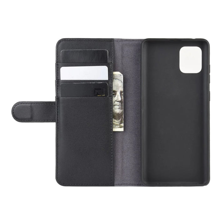 For Samsung Galaxy A81 / Note 10 Lite / M60s Phone Cases Genuine Split Leather Wallet Mobile Cover Stand - Black - 5