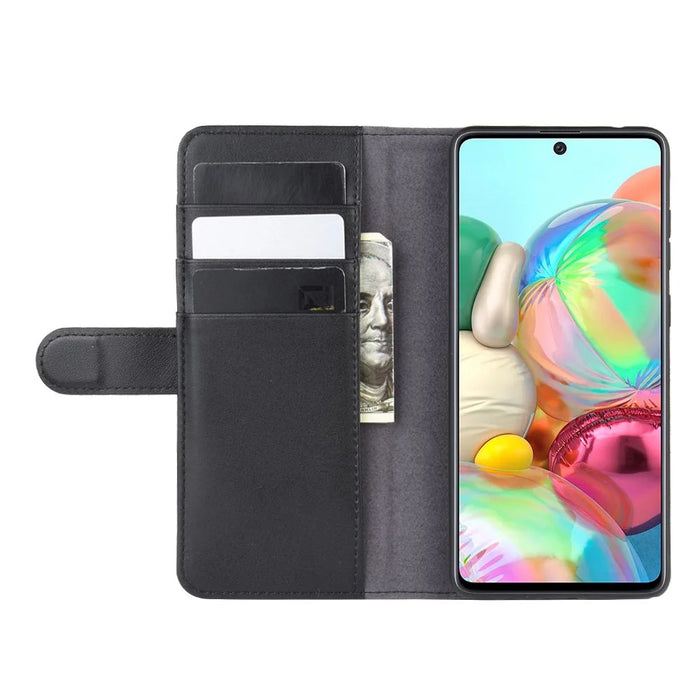 For Samsung Galaxy A81 / Note 10 Lite / M60s Phone Cases Genuine Split Leather Wallet Mobile Cover Stand - Black - 6